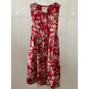 Cornelloki Dress Girls 2 Red Floral Hearts Cute Cotton Sleeveless Buttons